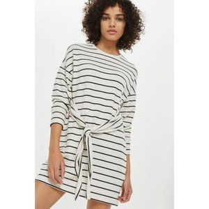 Topshop Cream Striped Cut And Sew Minidress